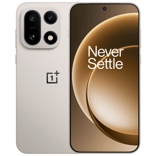 OnePlus smartphone showing front and back on a white background