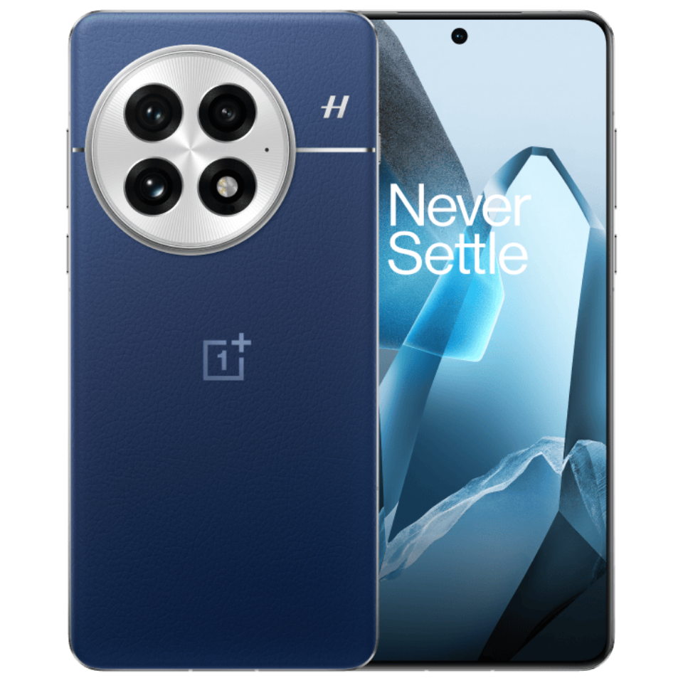 OnePlus smartphone showing back and front views on a transparent background