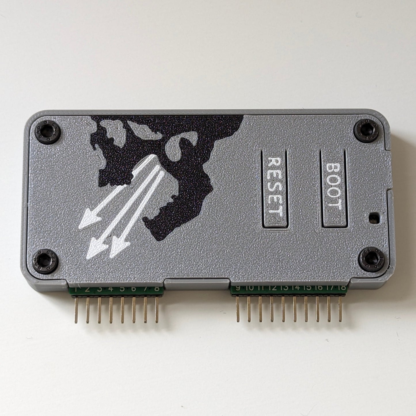 Flipper Zero Marauder WiFi Dev Board Case with 'BOOT' and 'RESET' labels on a white background