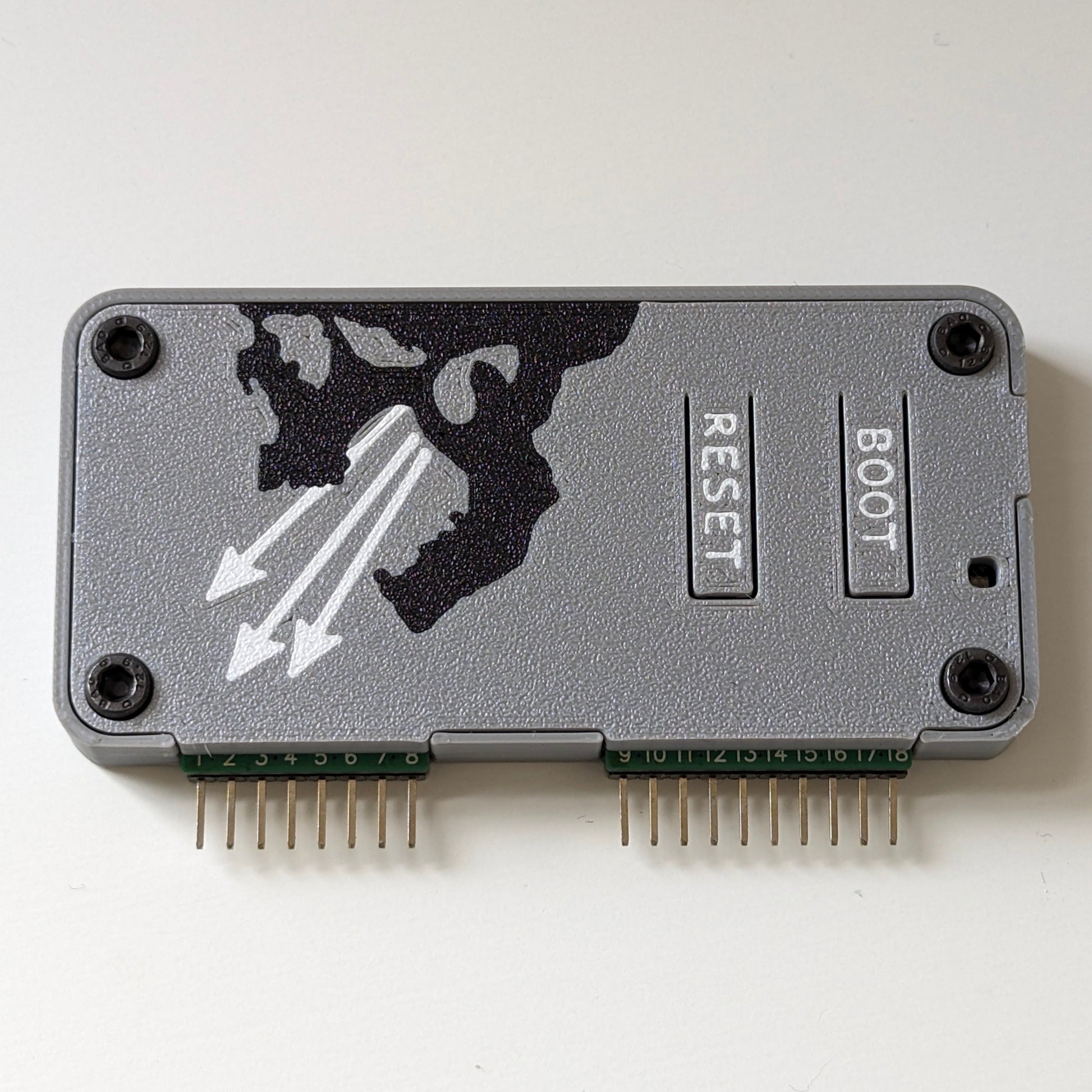 Flipper Zero Marauder WiFi Dev Board Case with 'BOOT' and 'RESET' labels on a white background