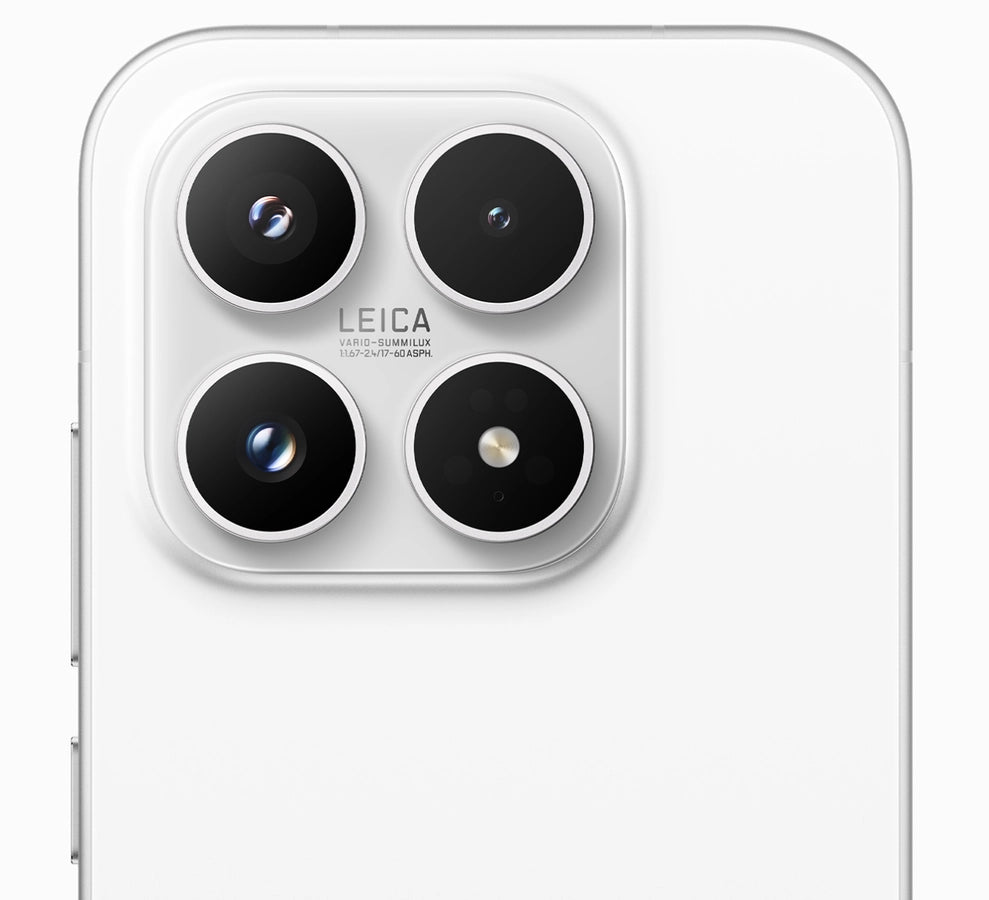 Rear view of a Xiaomi 17 smartphone with Leica camera module on a white background