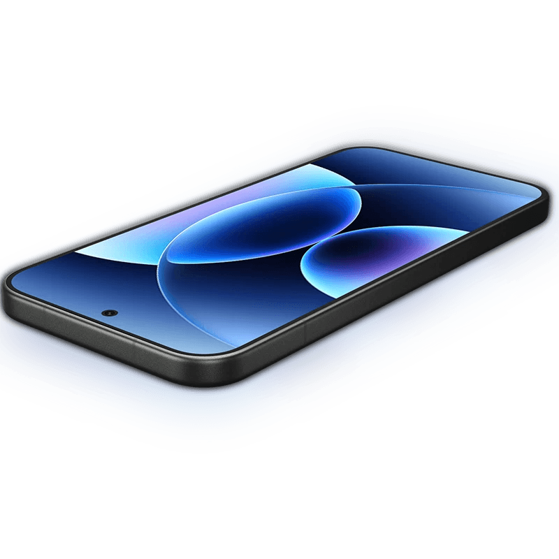 Xiaomi 17 Pro Smartphone laid out with a blue and black design wallpaper similar to the iPhone 17