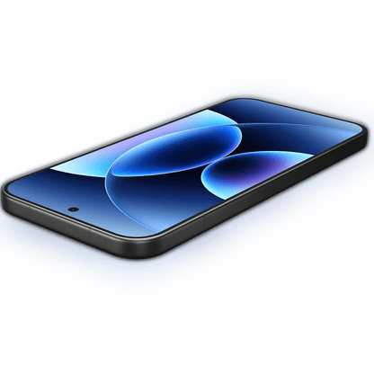 Xiaomi 17 Pro Smartphone laid out with a blue and black design wallpaper similar to the iPhone 17