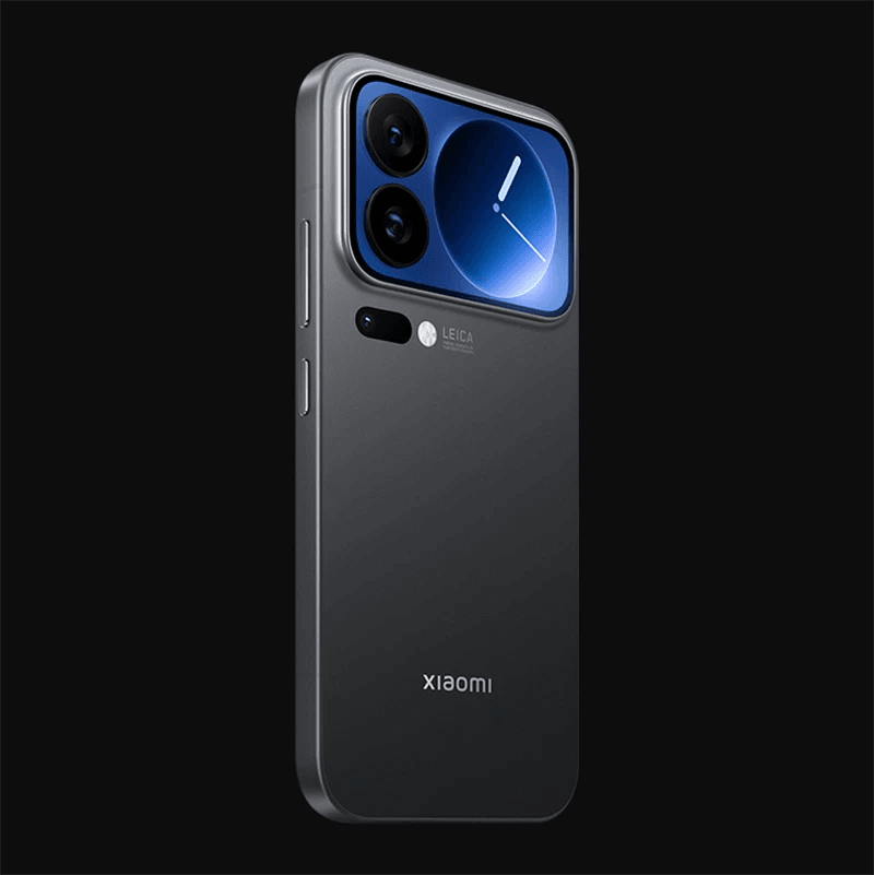 Black Xiaomi 17 Pro Xiaomi phone back view with camera and brand logo on a black background
