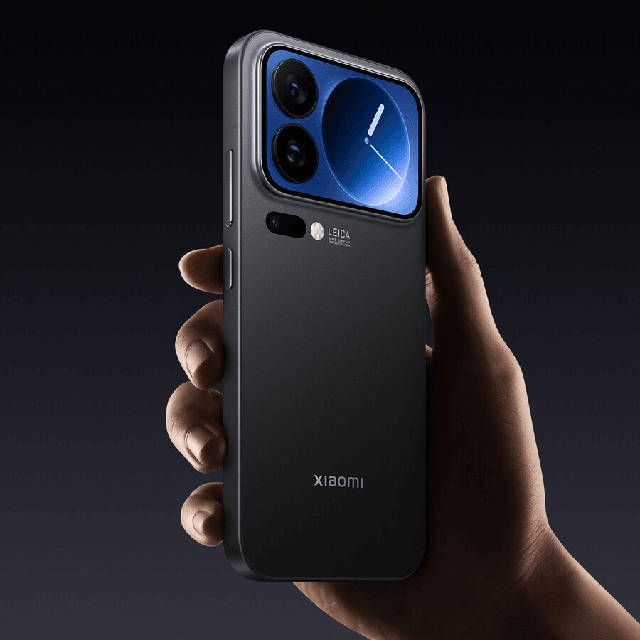 Hand holding a Black Xiaomi 17 Pro phone with a dark background
