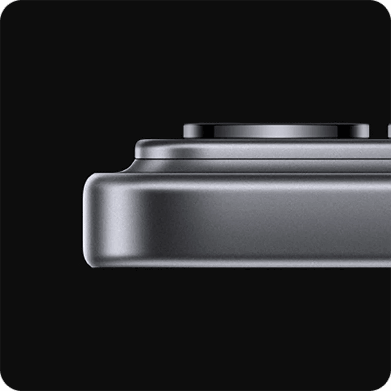 Close-up of a Black Xiaomi 17 Pro camera from the side with a black background. Quality craftsmanship shown