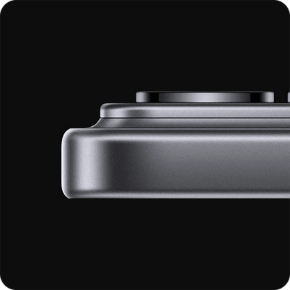 Close-up of a Black Xiaomi 17 Pro camera from the side with a black background. Quality craftsmanship shown