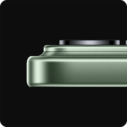 Close-up of a Green Xiaomi 17 Pro smartphone from the sode with camera module on a black background
