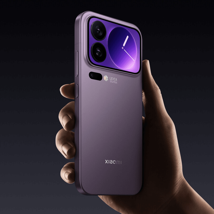 Purple Xiaomi 17 Pro smartphone held in a hand with a dark background