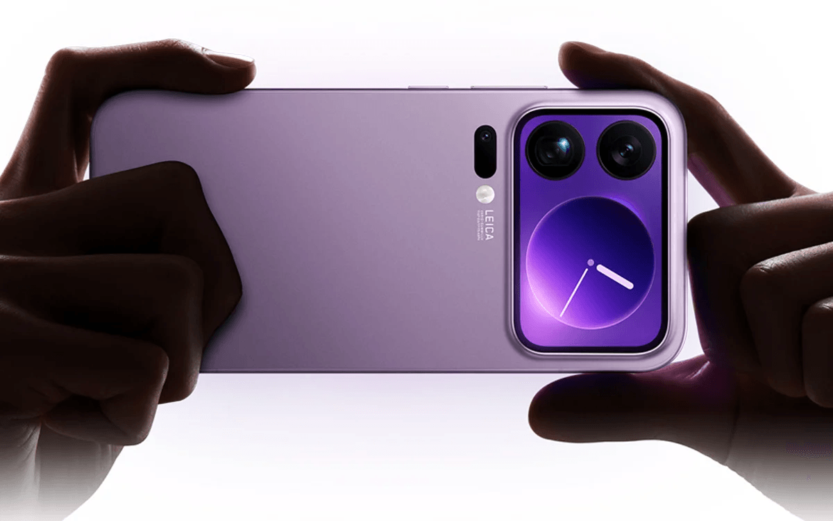Purple Xiaomi 17 Pro held by two hands as i taking a picture on a white background