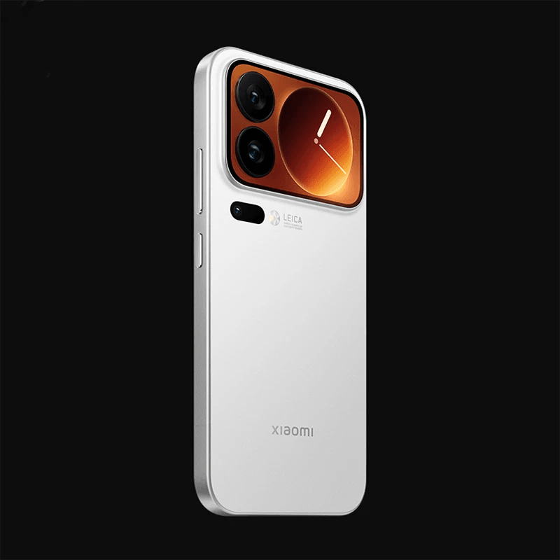 White Xiaomi 17 Pro smartphone with a white back and camera design on a black background