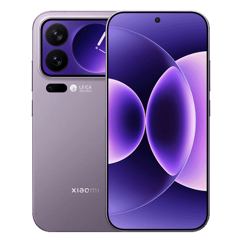 Purple Xiaomi phone with Leica logo on a white background