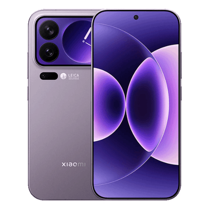 Purple Xiaomi phone with Leica logo on a white background