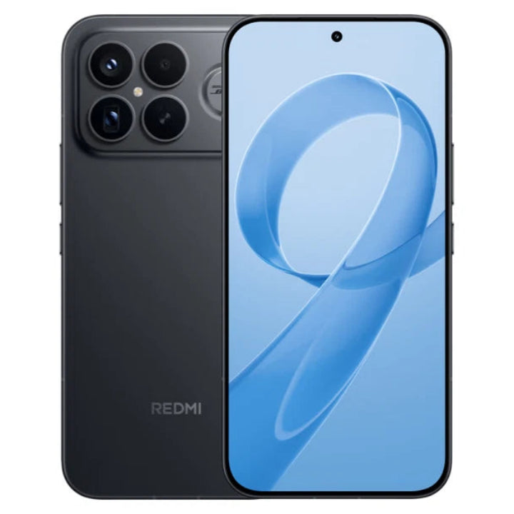 Redmi smartphone showing back and front views on a white background