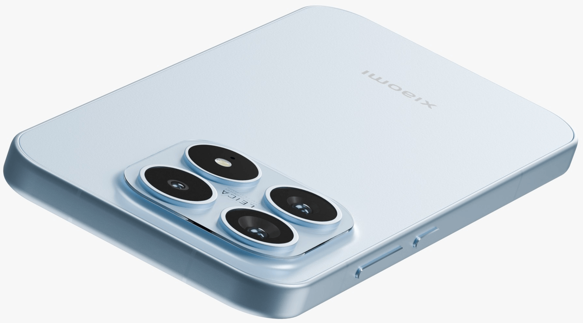 light blue Xiaomi 17 Smartphone rear showing camera lenses with 'Xiaomi' branding on a white background
