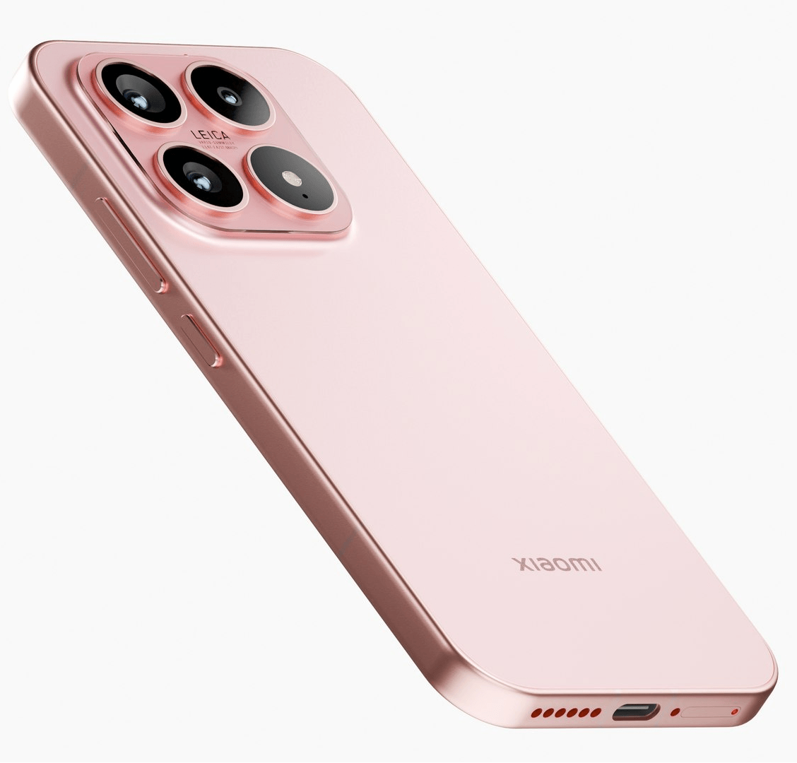Pink Xiaomi 17 smartphone with logo on a white background