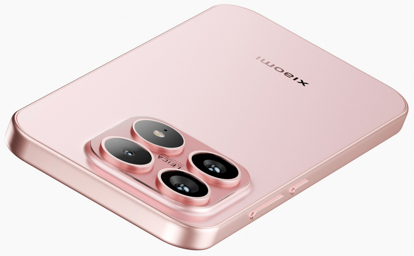 Pink Xiaomi phone on a white background