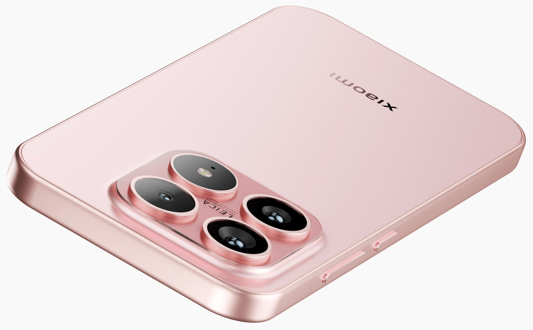 Pink Xiaomi phone on a white background